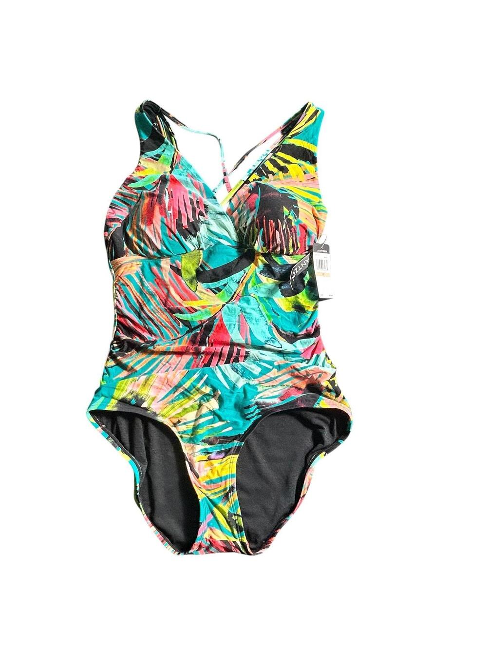 JANTZEN colorful V front full bottom coverage one piece swimsuit size 12 New - Picture 1 of 7